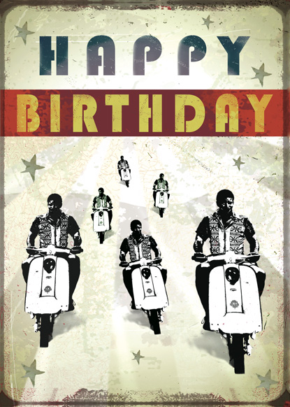Happy Birthday Scooter Boys Greeting Card by Max Hernn - Click Image to Close